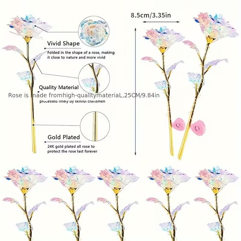 10 PCs Galaxy Rose Gold Foil Artificial Roses – Crystal Flower Gifts for Weddings, Engagements, Mother’s Day, Valentine’s Day & Special Occasions – No Battery Needed, High-Quality Plastic Flowers