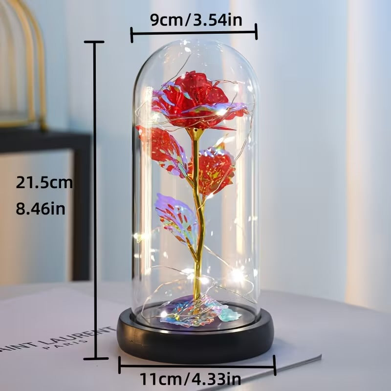 Rose en verre Galaxy avec lumière LED – Fleur en aluminium, cadeau pour elle, maman, épouse – Parfait pour les occasions spéciales