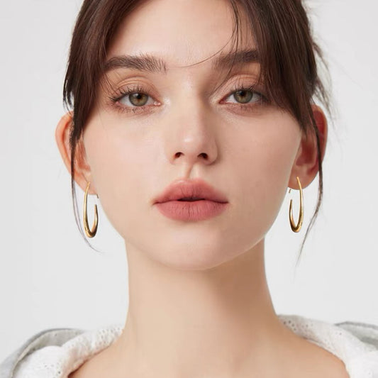 Oval Teardrop Open Hoop Earrings
