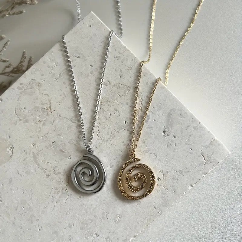 Abstract Spiral Swirl Pendant Necklace