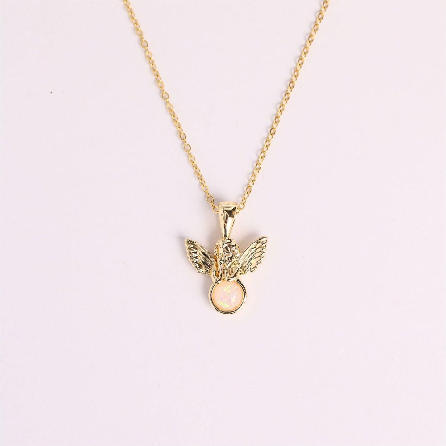 Seraphic Opal Angel Pendant Necklace