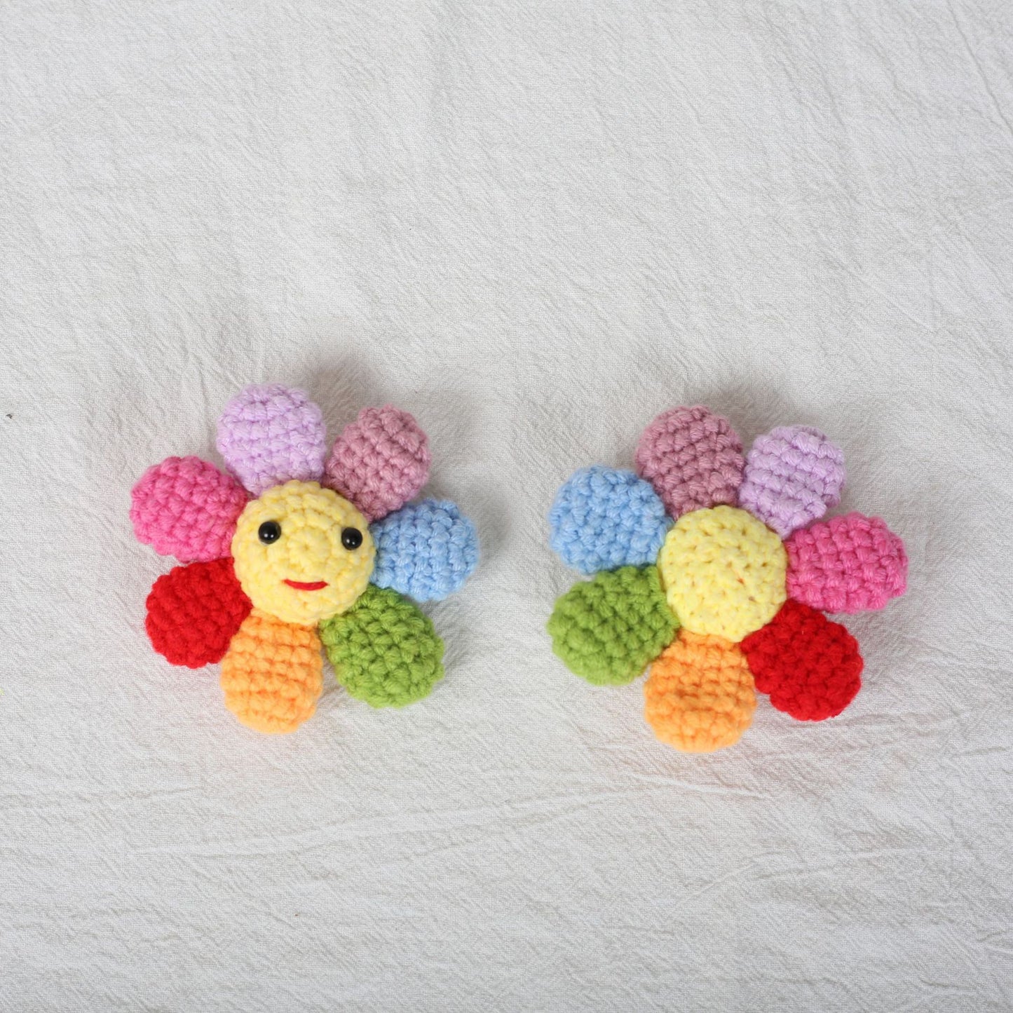Handmade Crochet Rainbow Flower Keychain