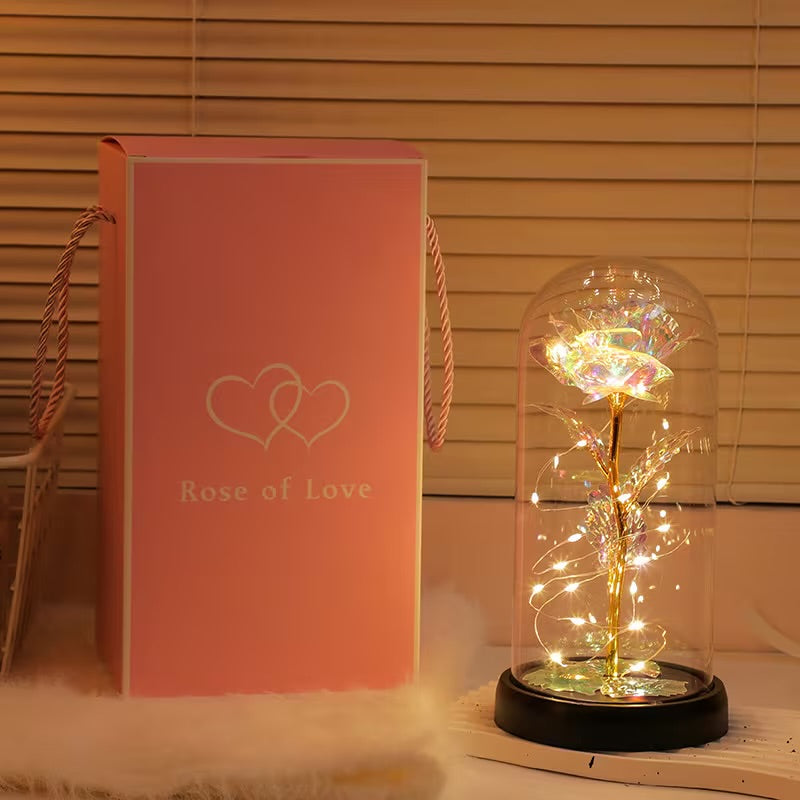 Rose en verre Galaxy avec lumière LED – Fleur en aluminium, cadeau pour elle, maman, épouse – Parfait pour les occasions spéciales