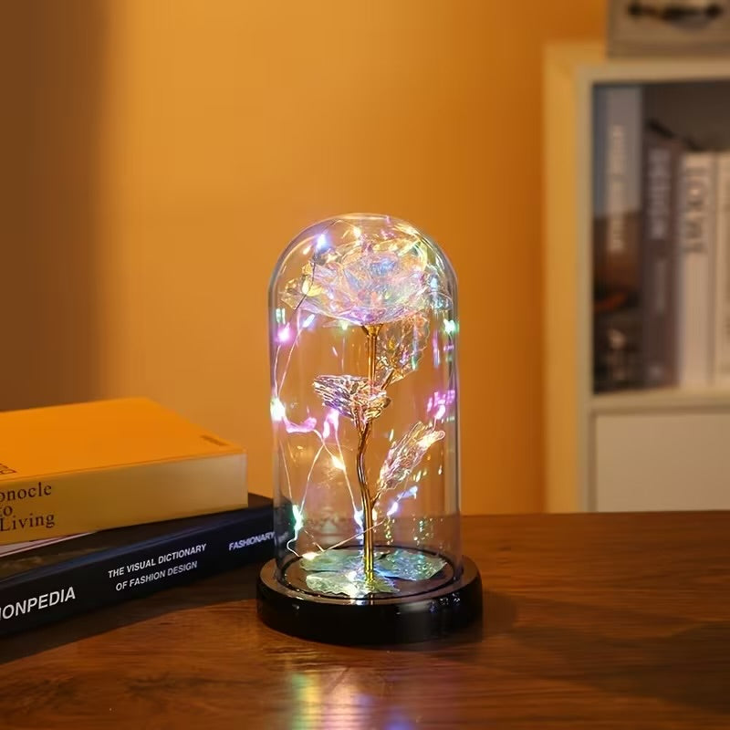 Rose en verre Galaxy avec lumière LED – Fleur en aluminium, cadeau pour elle, maman, épouse – Parfait pour les occasions spéciales