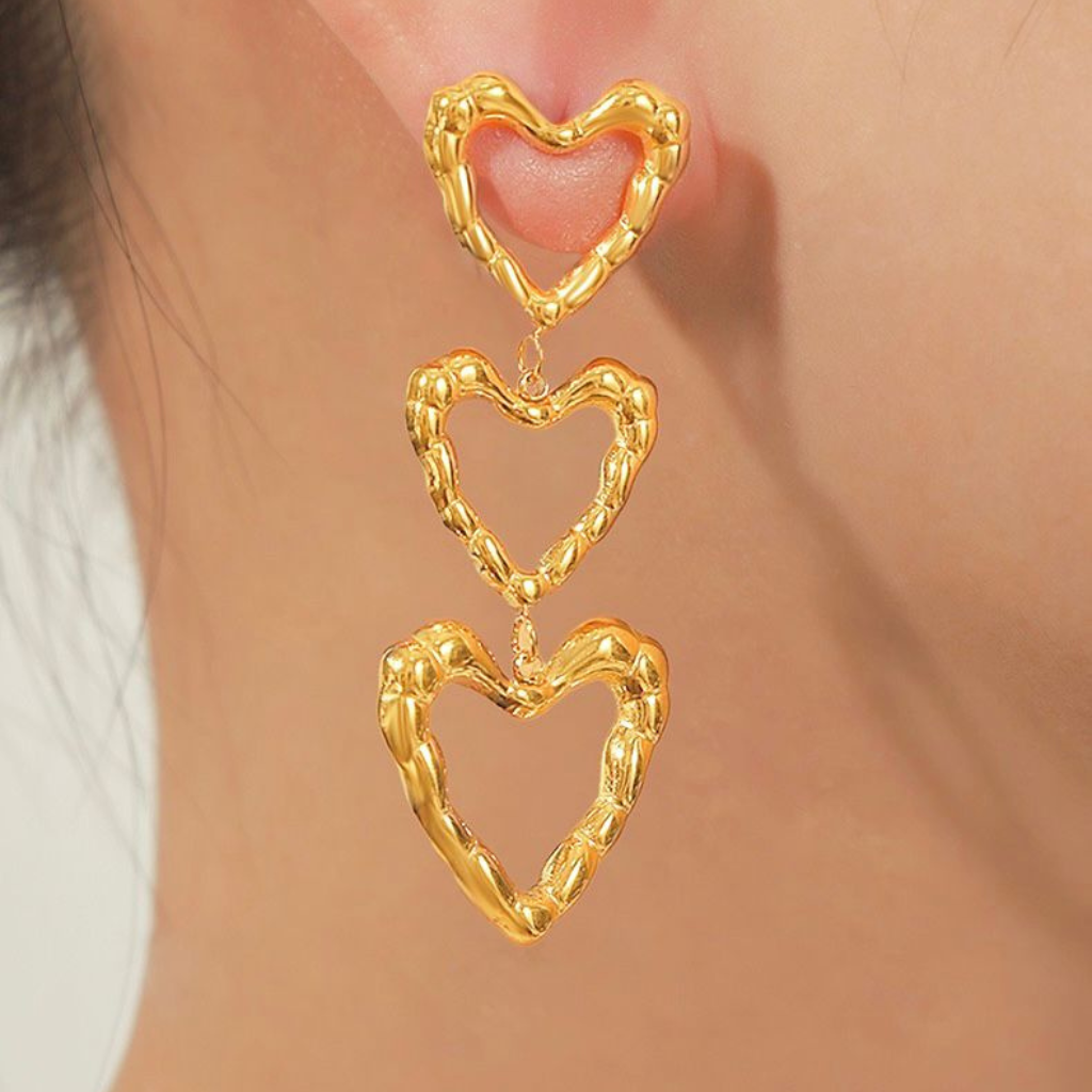 Hollow Triple Heart Earrings