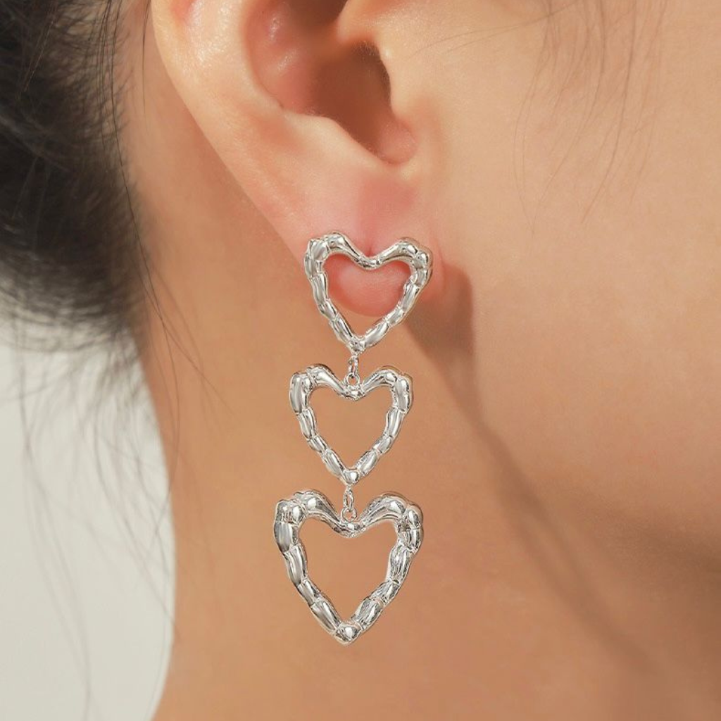 Hollow Triple Heart Earrings