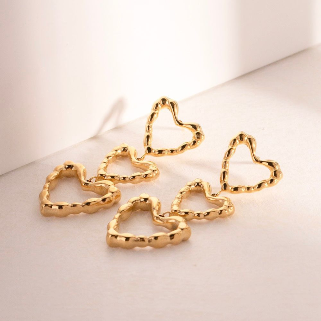 Hollow Triple Heart Earrings