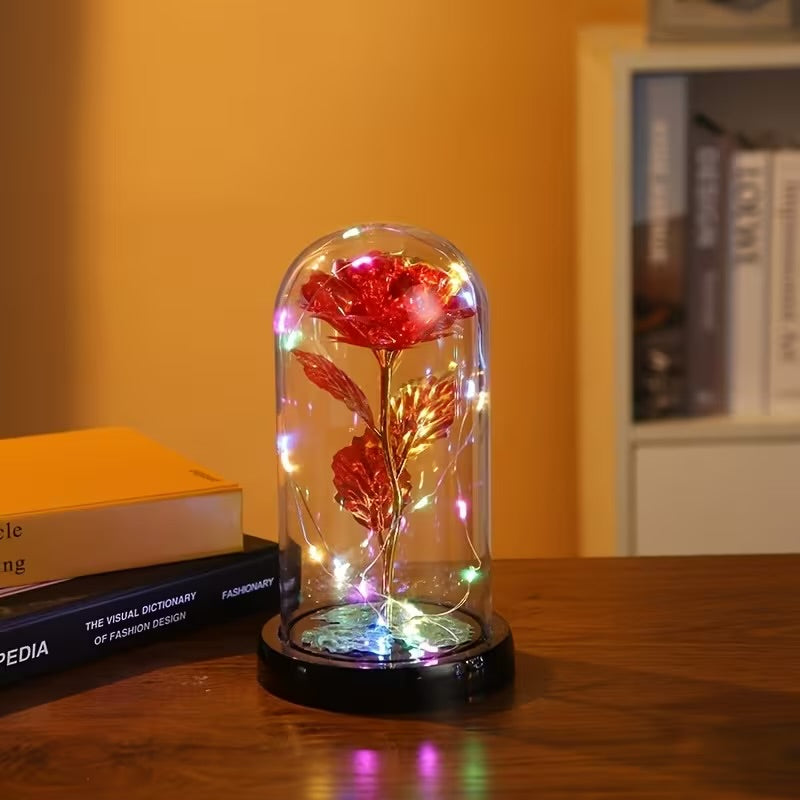 Rose en verre Galaxy avec lumière LED – Fleur en aluminium, cadeau pour elle, maman, épouse – Parfait pour les occasions spéciales