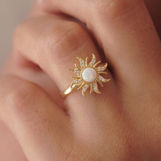 Radiant Sun Opal Adjustable Ring