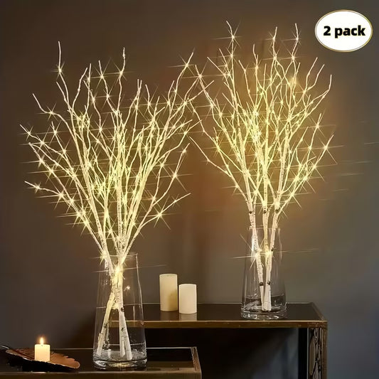 2-Piece Birch Twig LED Lights Set – Battery-Powered, 40 LEDs, Perfect for Home & Romantic Décor