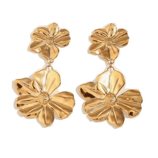 Double Flower Drop Earrings