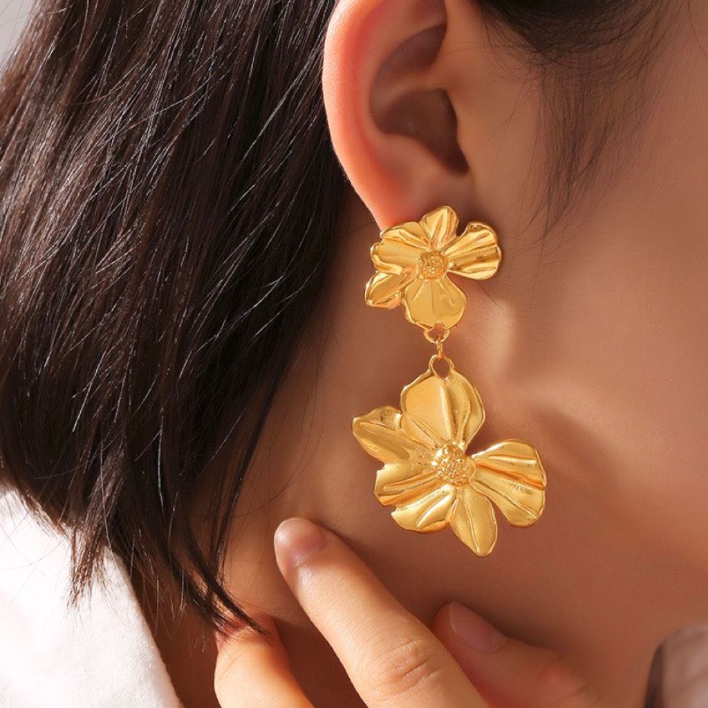 Double Flower Drop Earrings