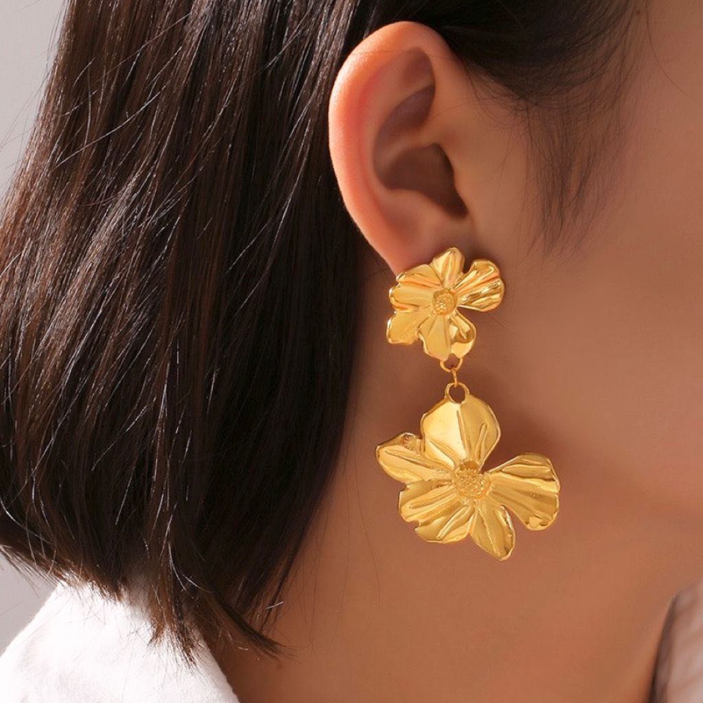 Double Flower Drop Earrings