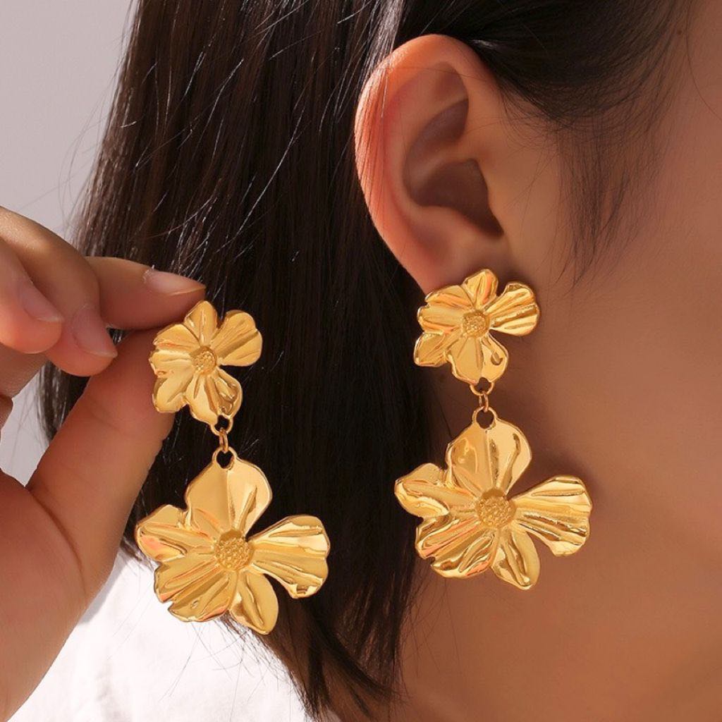 Double Flower Drop Earrings