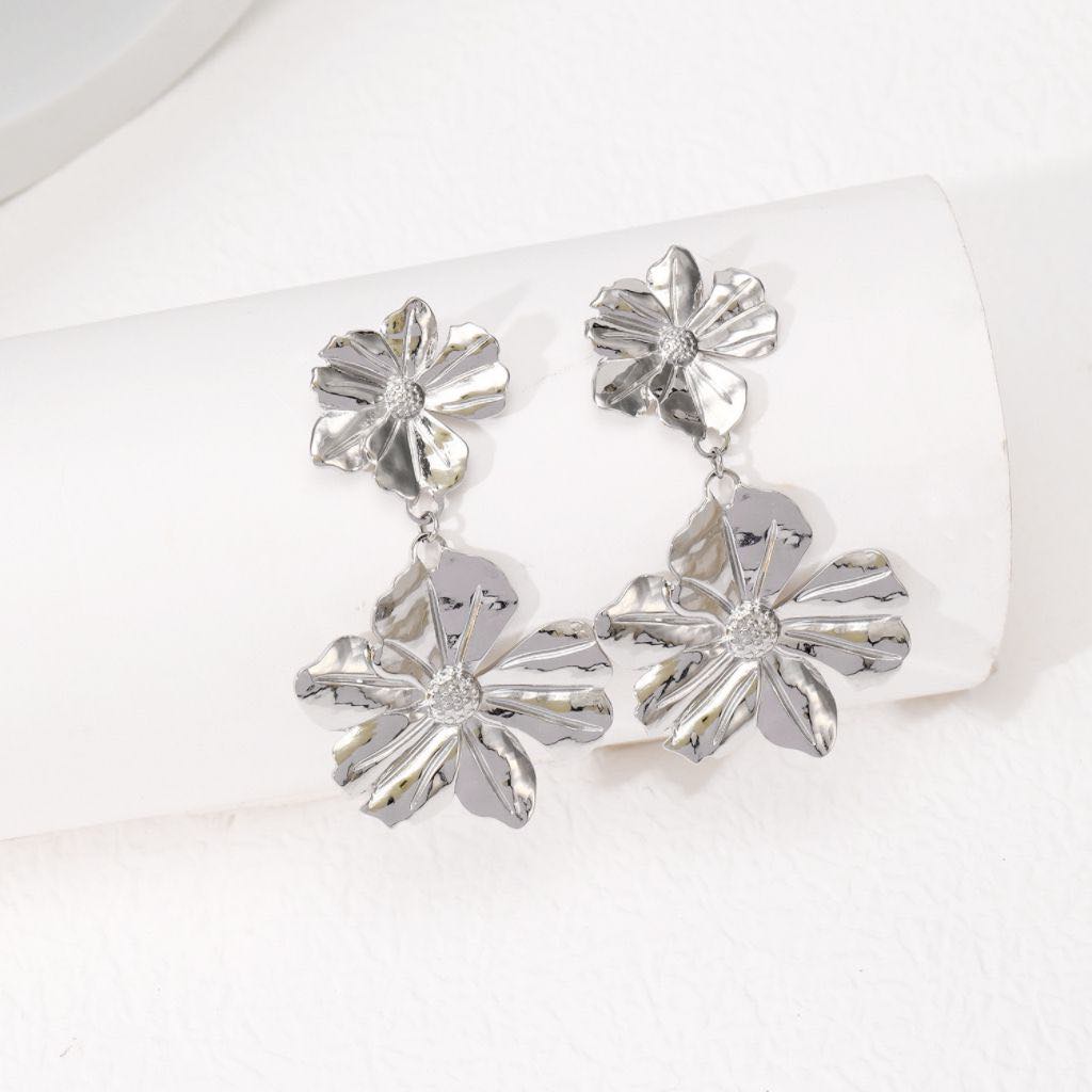 Double Flower Drop Earrings