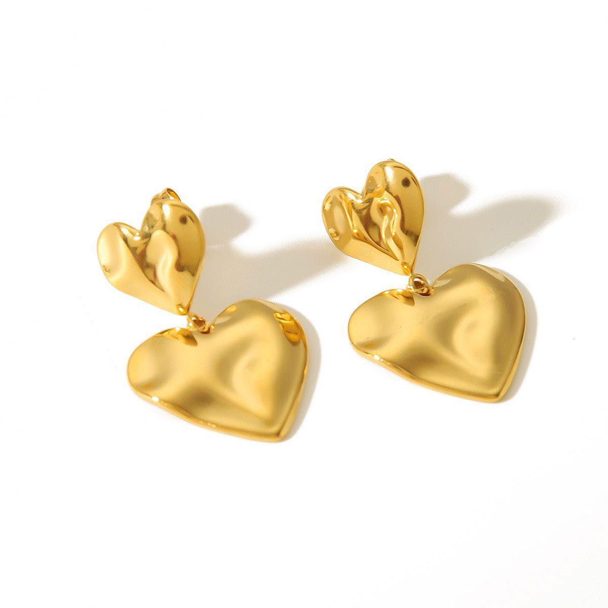 Double Heart Drop Textured Earrings