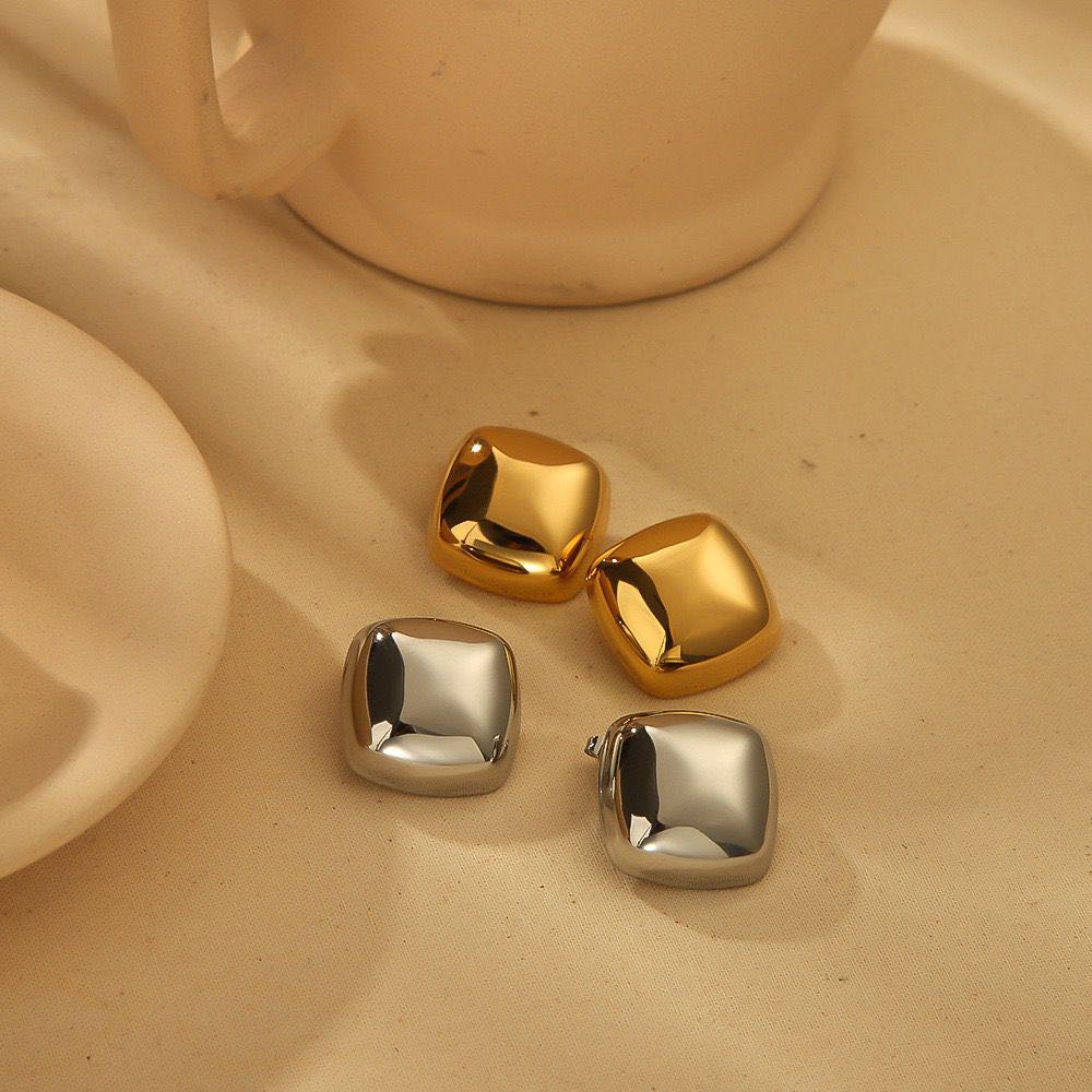 Square Chunky Metallic Dome Earrings