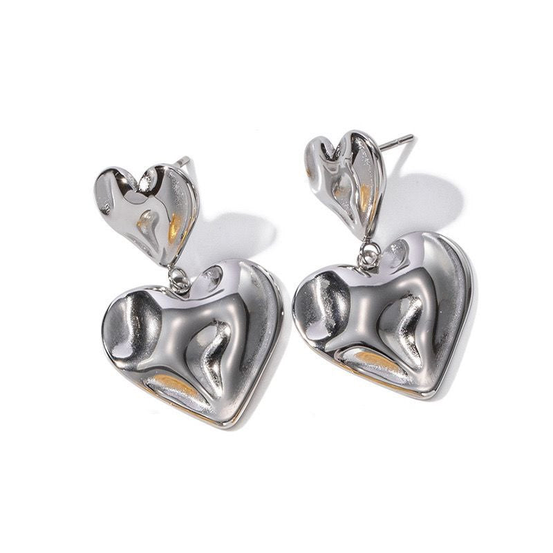 Double Heart Drop Textured Earrings