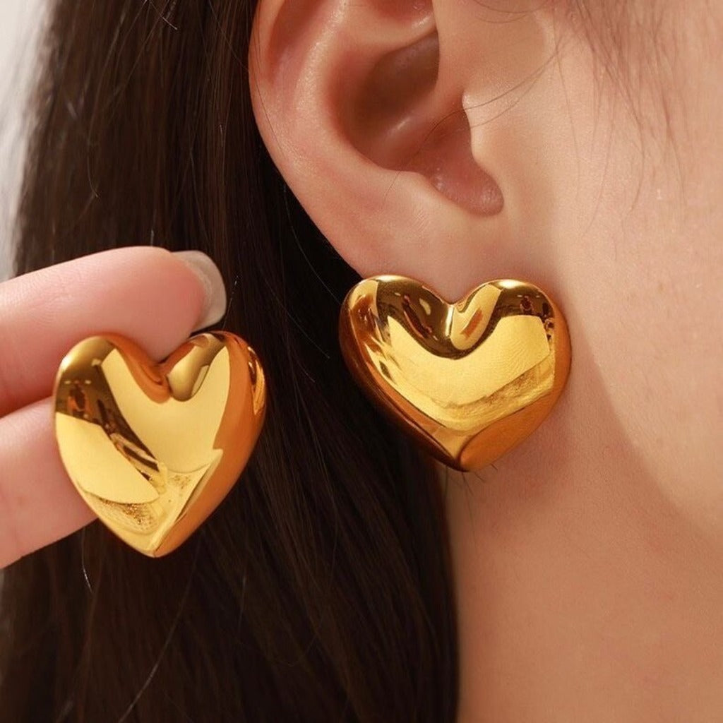 Heart Chunky Dome Metallic Earrings