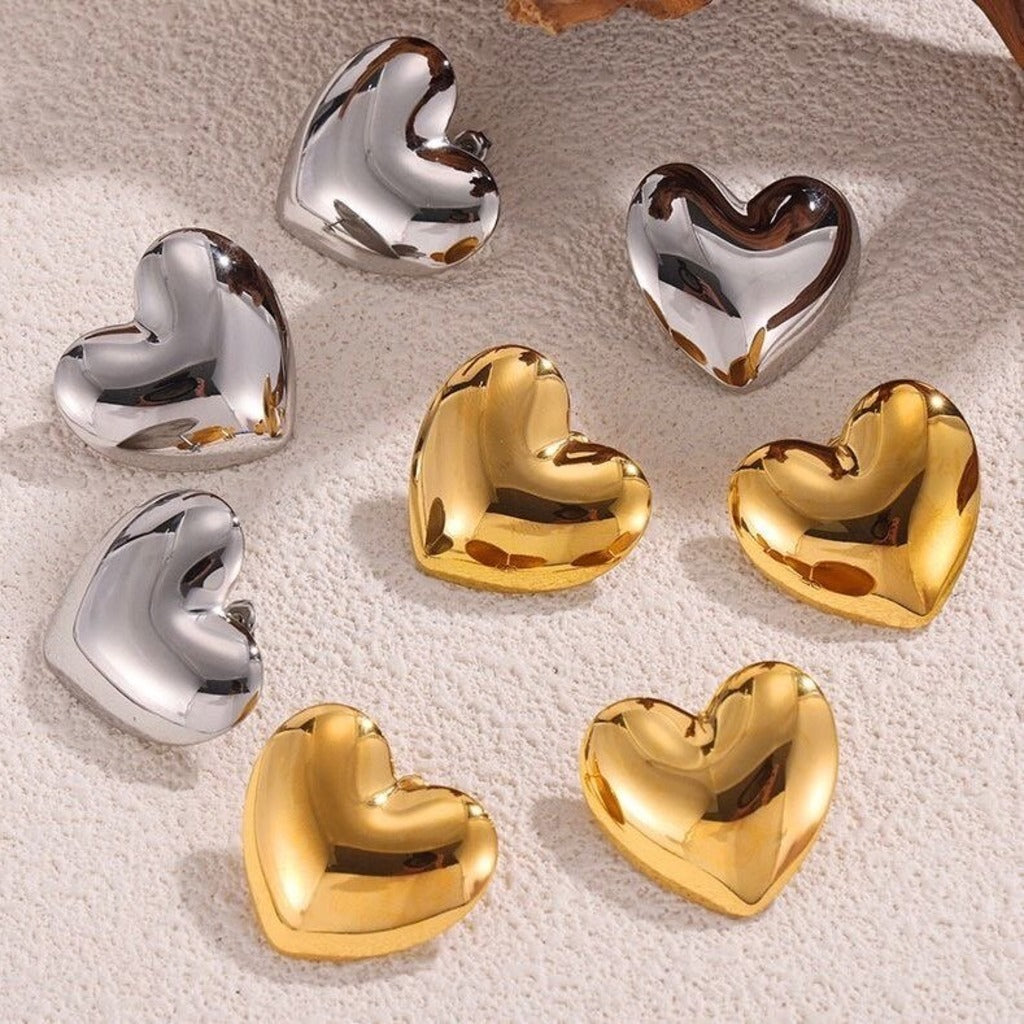 Heart Chunky Dome Metallic Earrings