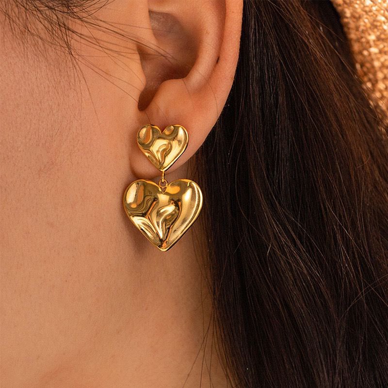 Double Heart Drop Textured Earrings