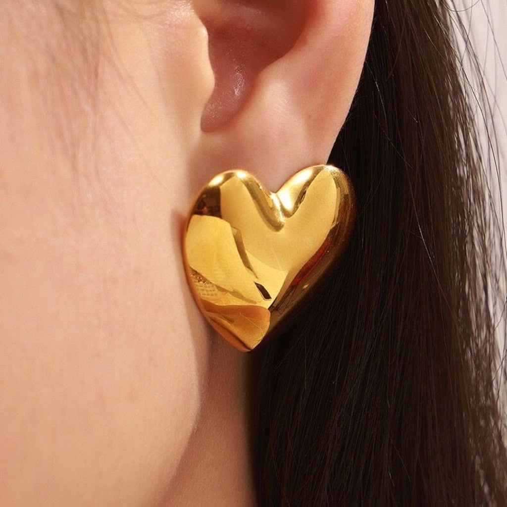 Heart Chunky Dome Metallic Earrings