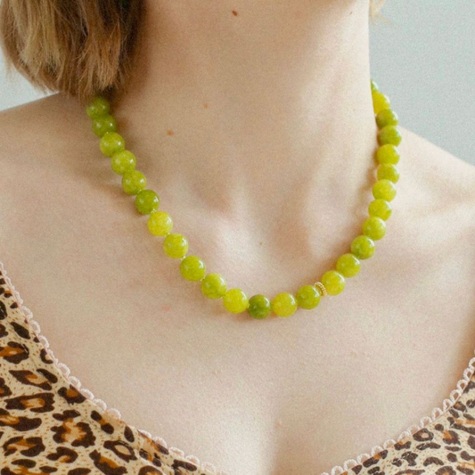 Statement Natural Stone Necklace Green Agate