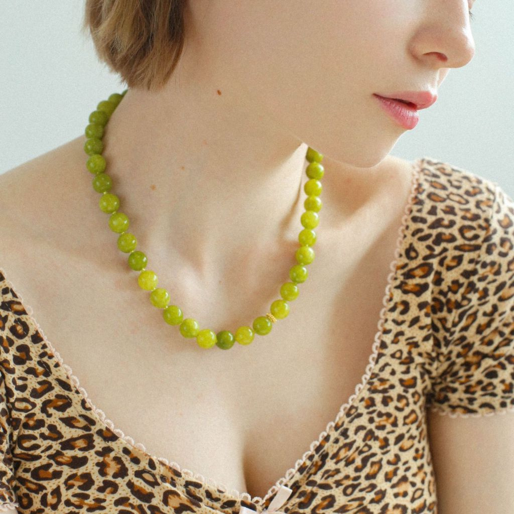 Statement Natural Stone Necklace Green Agate