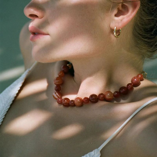 Statement Natural Stone Necklace Red Agate