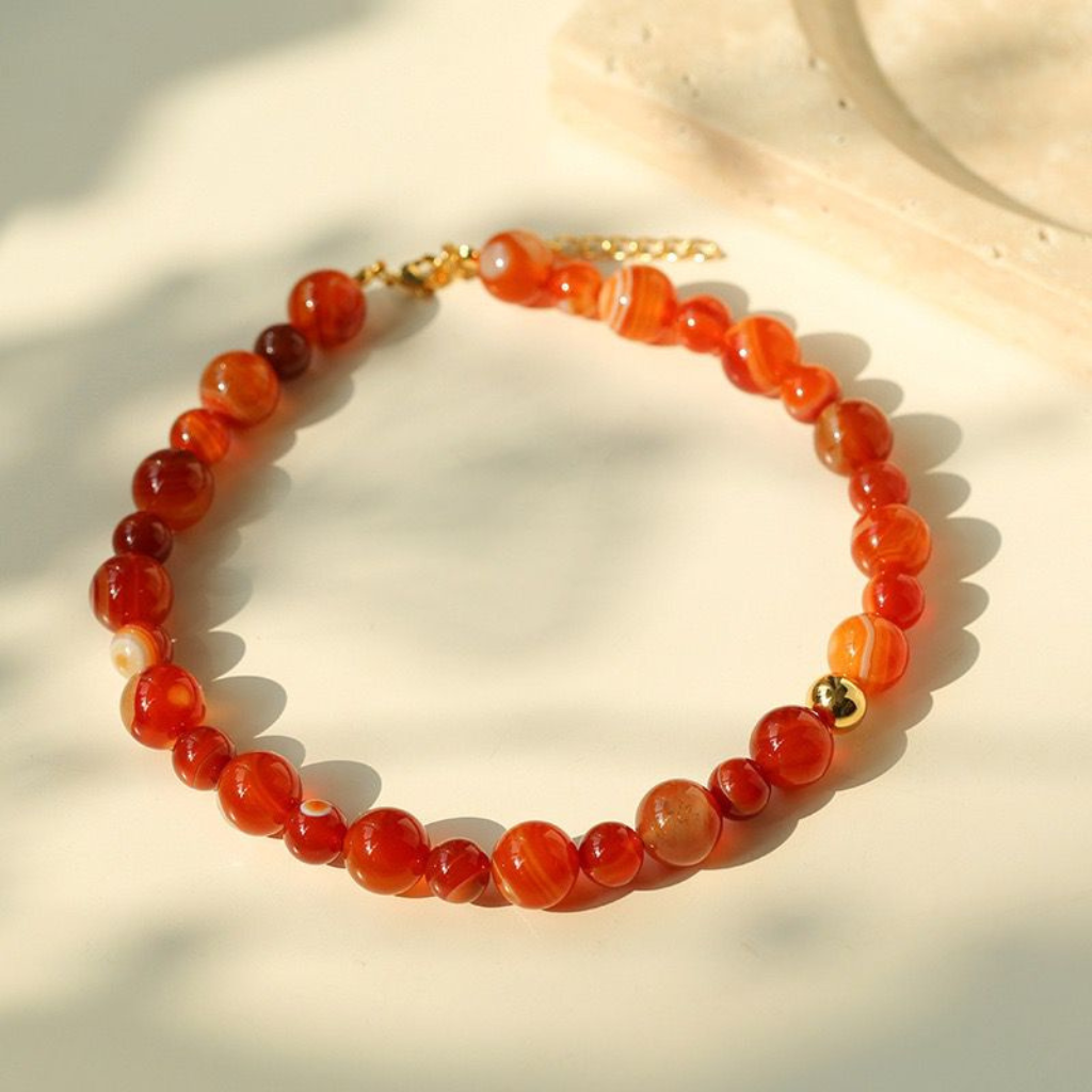 Statement Natural Stone Necklace Red Agate