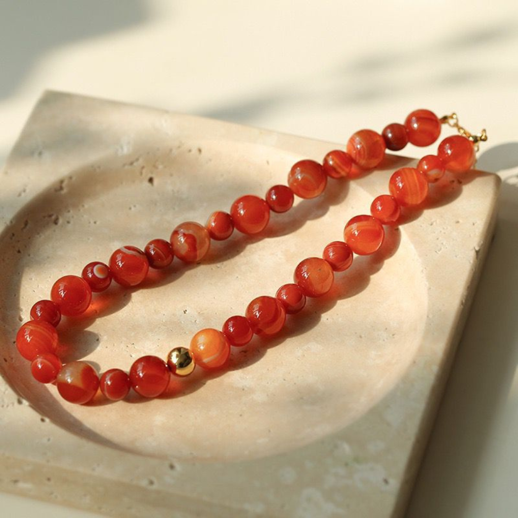 Statement Natural Stone Necklace Red Agate