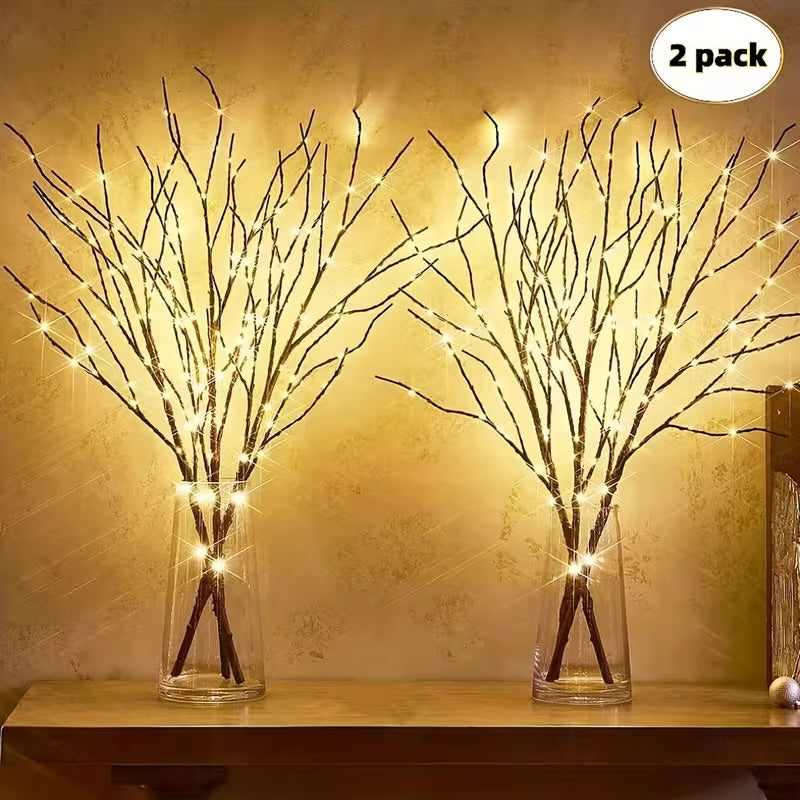 2-Piece Birch Twig LED Lights Set – Battery-Powered, 40 LEDs, Perfect for Home & Romantic Décor