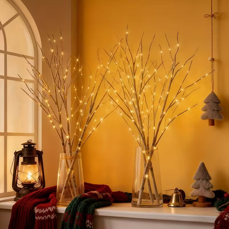 2-Piece Birch Twig LED Lights Set – Battery-Powered, 40 LEDs, Perfect for Home & Romantic Décor