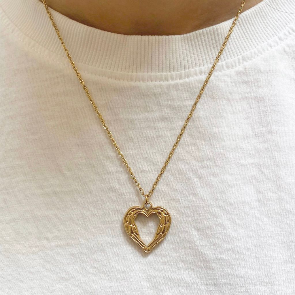 Hollow Heart Textured Pendant Necklace