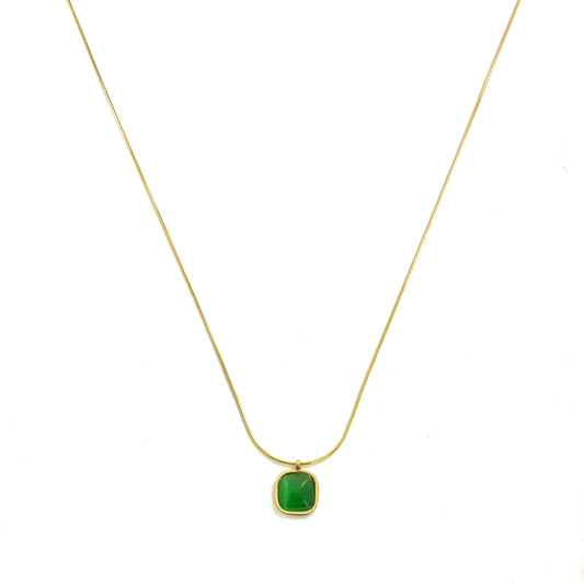 Square Green Opal Pendant Necklace