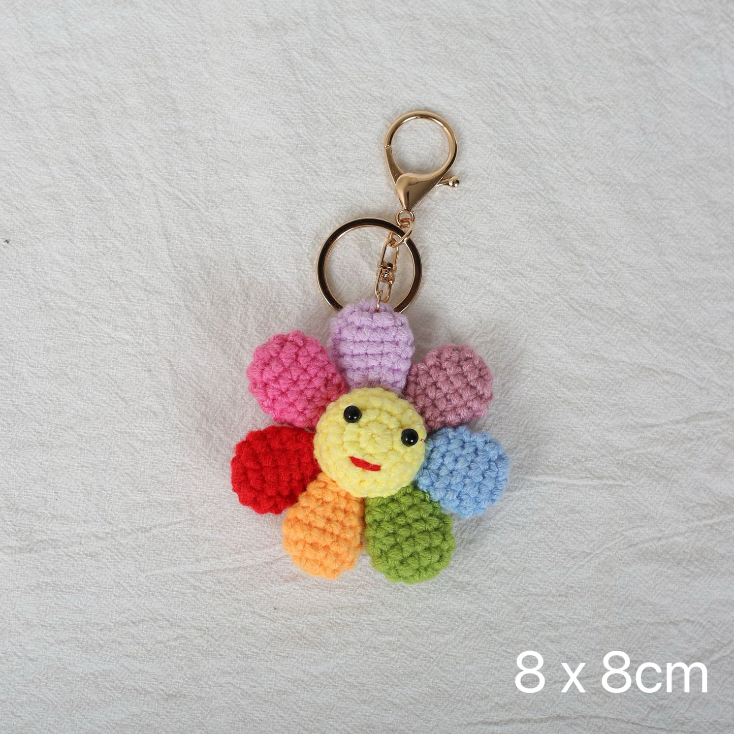Handmade Crochet Rainbow Flower Keychain