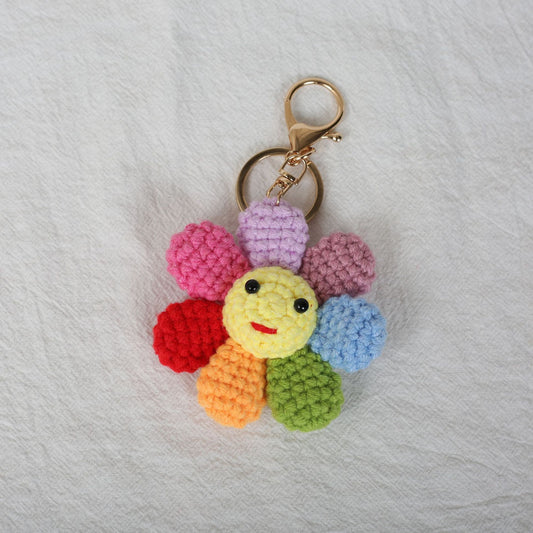 Handmade Crochet Rainbow Flower Keychain