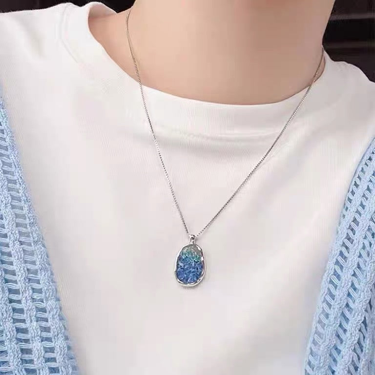 Gradient Crushed Crystal Oval Pendant Necklace