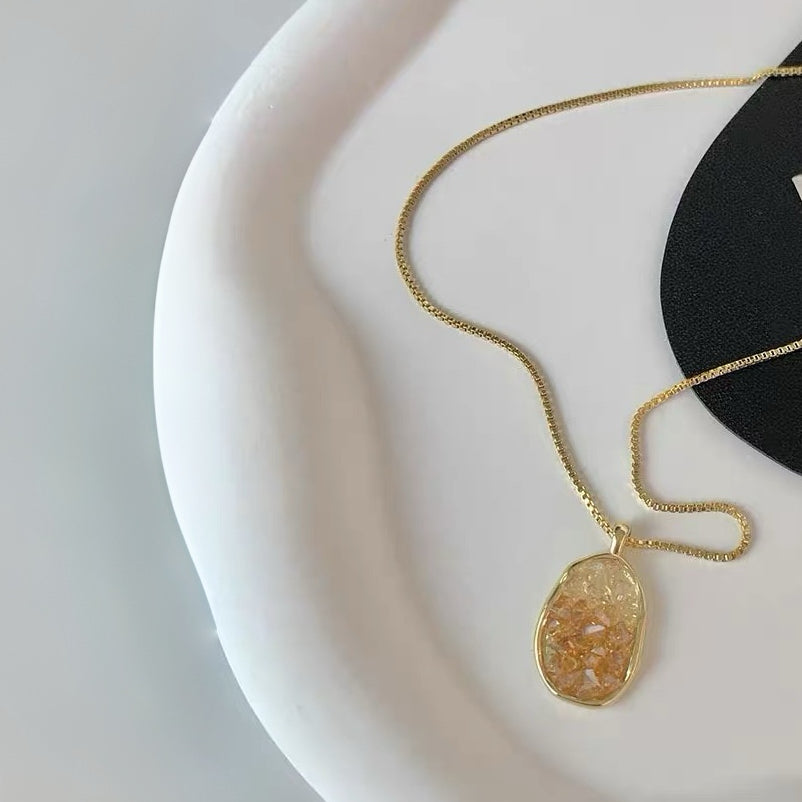 Gradient Crushed Crystal Oval Pendant Necklace
