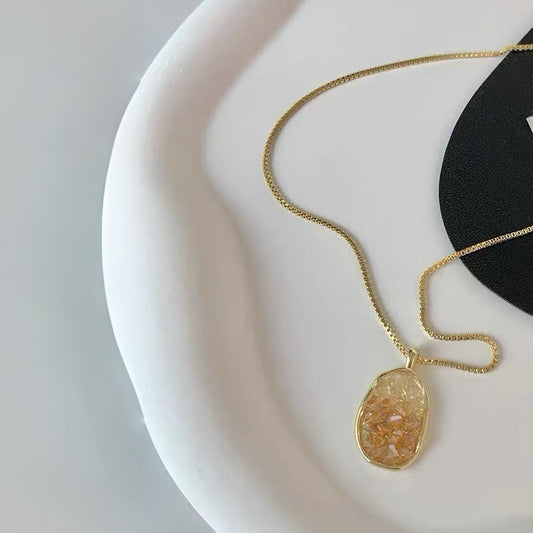 Gradient Crushed Crystal Oval Pendant Necklace
