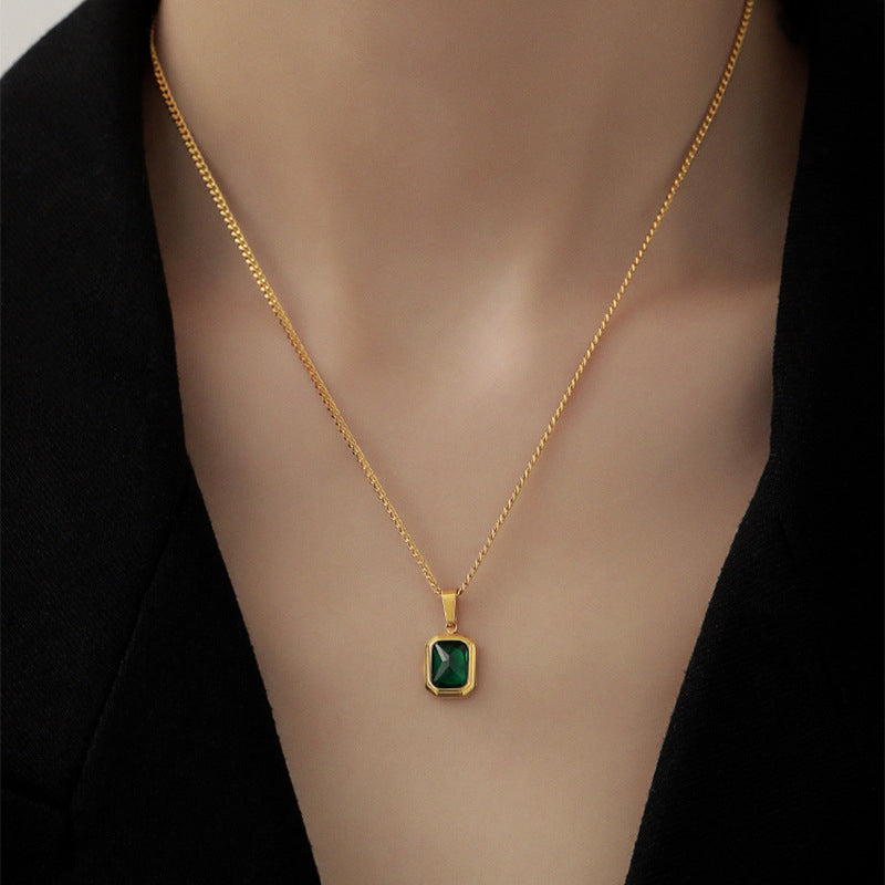 Rectangular Green Stone Pendant Necklace