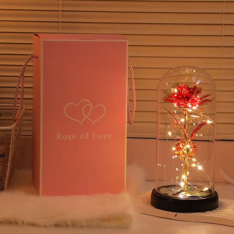 Rose en verre Galaxy avec lumière LED – Fleur en aluminium, cadeau pour elle, maman, épouse – Parfait pour les occasions spéciales