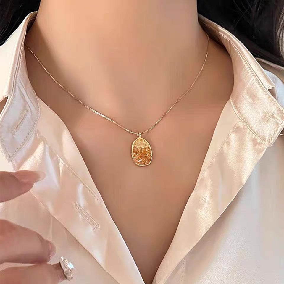 Gradient Crushed Crystal Oval Pendant Necklace