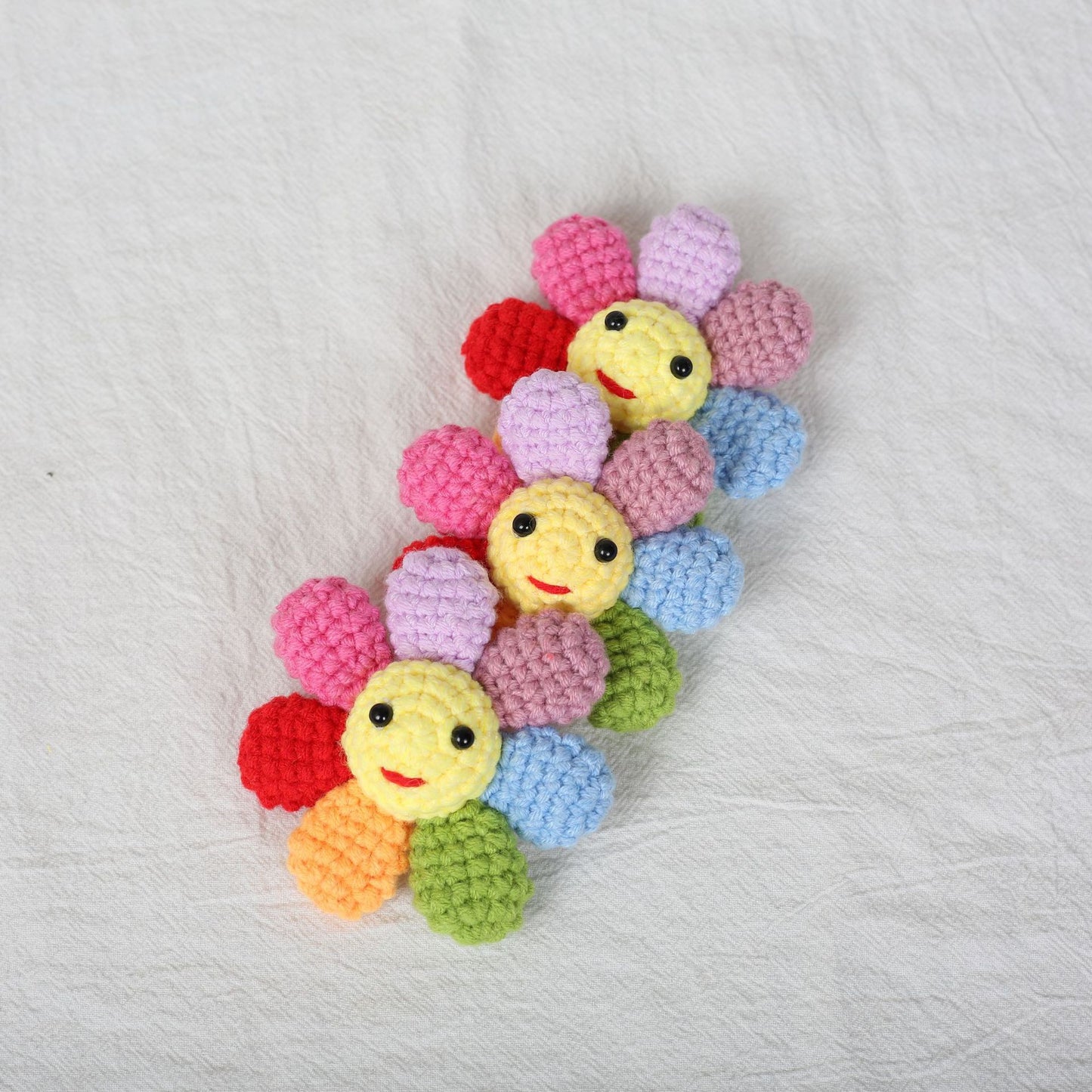 Handmade Crochet Rainbow Flower Keychain