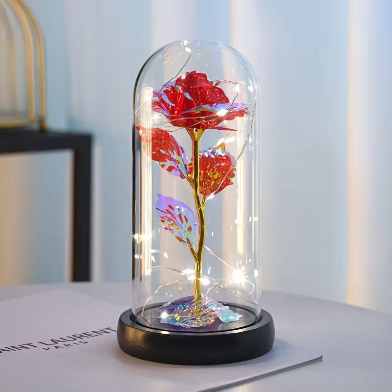 Rose en verre Galaxy avec lumière LED – Fleur en aluminium, cadeau pour elle, maman, épouse – Parfait pour les occasions spéciales