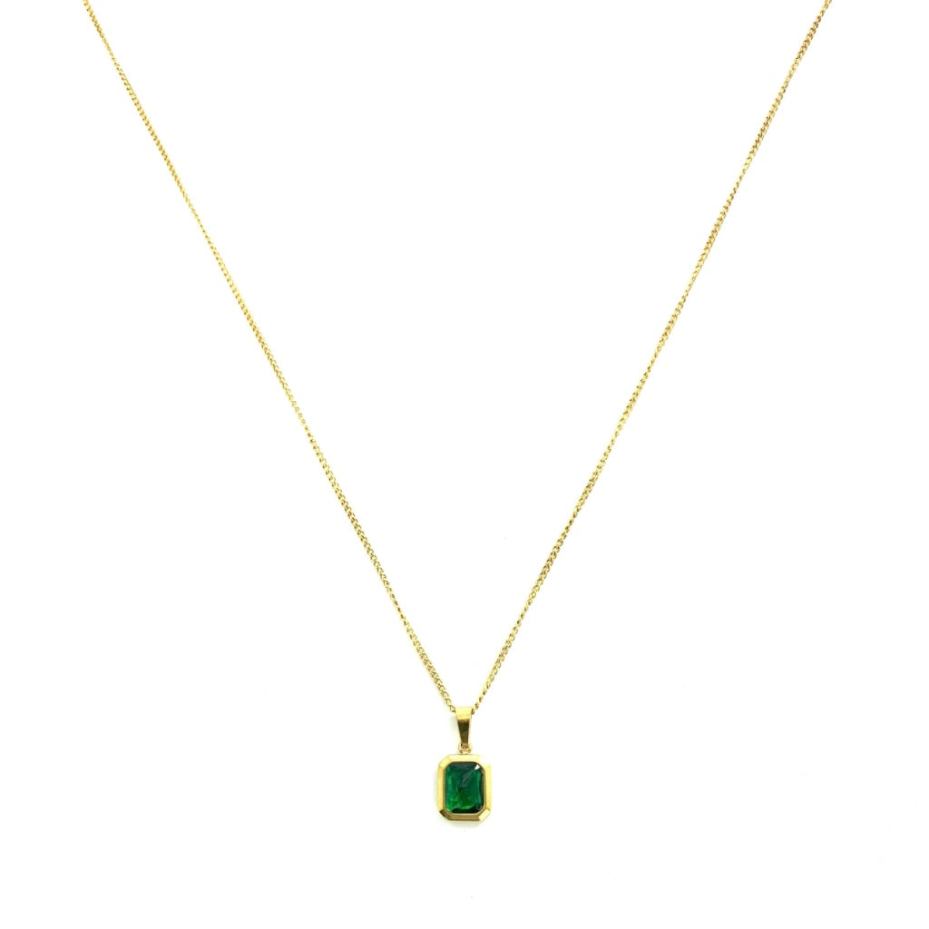 Rectangular Green Stone Pendant Necklace