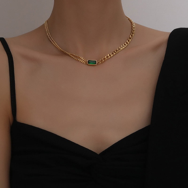 Emerald Cuban Chain Choker Necklace