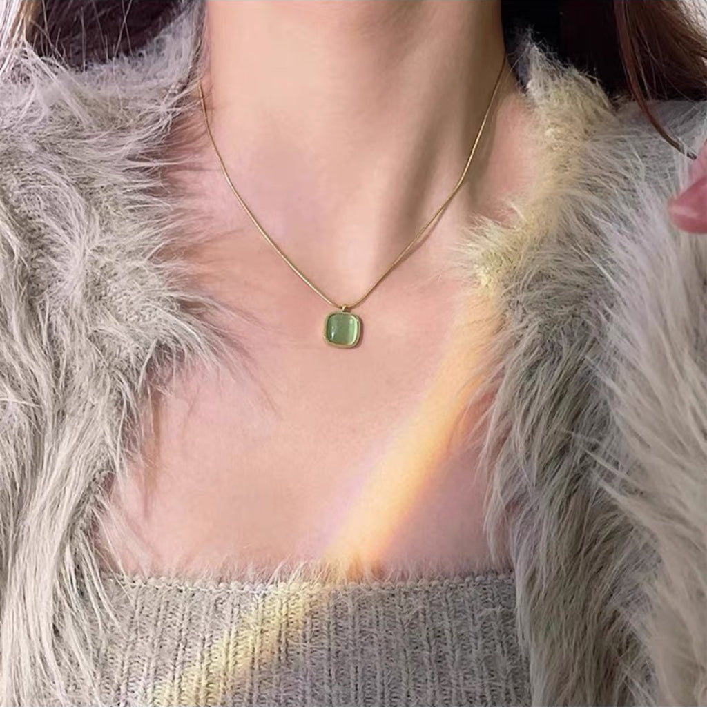 Square Green Opal Pendant Necklace