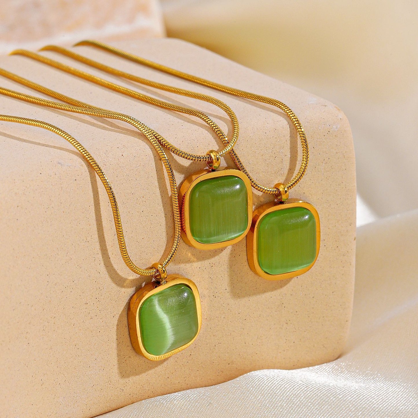 Square Green Opal Pendant Necklace