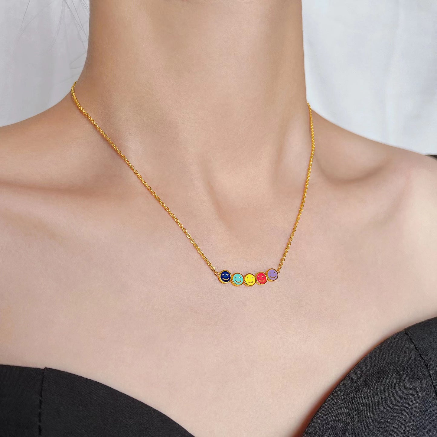 Mini Colourful Smiley Face Necklace